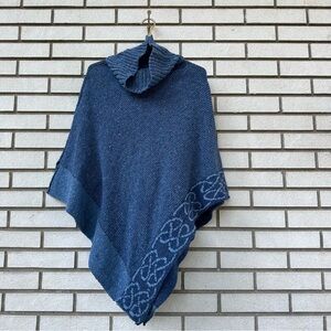 Bill Baber Donegal Merino Wool Celtic Knot Poncho Cape Blue Scotland OS